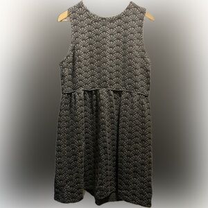 LOFT Fit & Flare Dress Womens Size 14 Gray Black Geo Print Sleeveless Round Neck